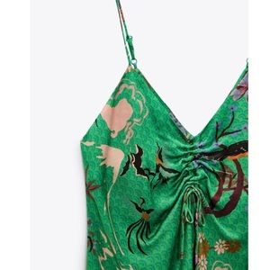 Zara Satin Green Printed Dress